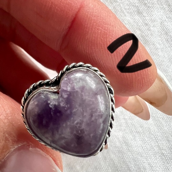 925 Third Eye Lepidolite Heart ❤️ Ring 10.75 - Picture 4 of 10